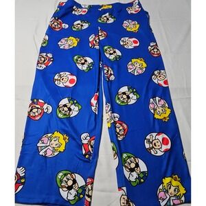 Nintendo Super Mario Sleep Pants Blue Mario Luigi Peach Toad Womens XL New
